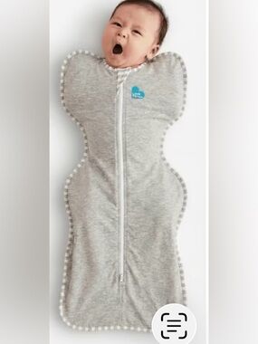 EUC Size s (8-13#) Love to dream Light Grey Swaddle Sleep Sack with Blue Heart